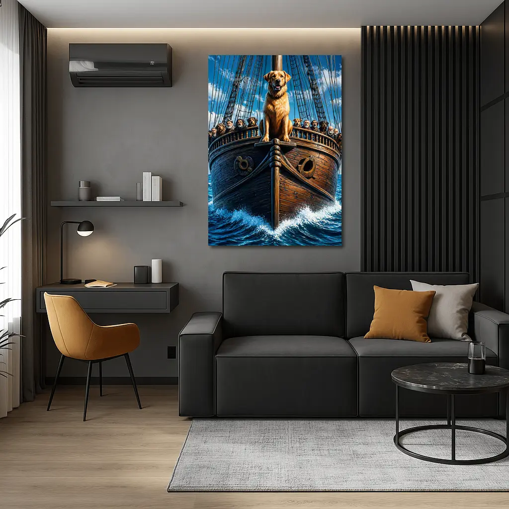 Golden Retriever Captain On Sailing Ship Ocean – Wall Art