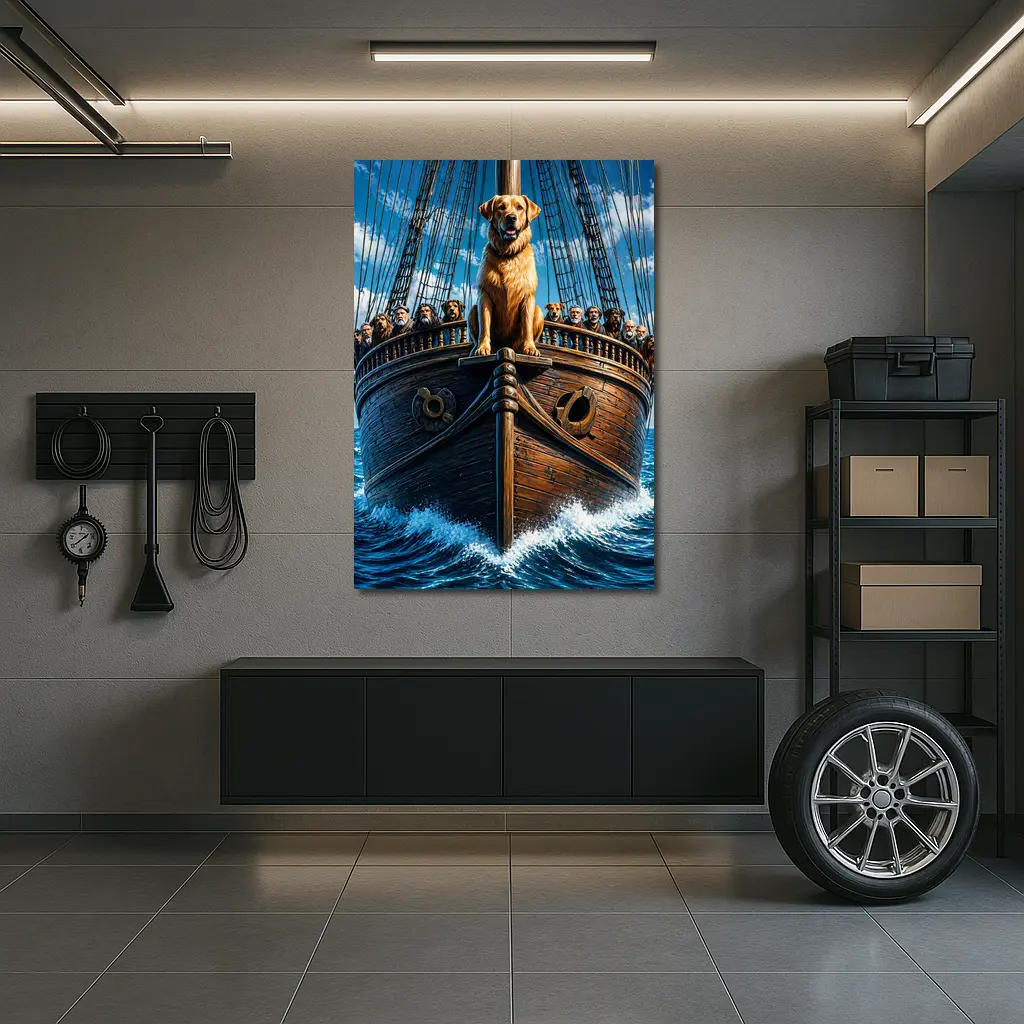 Golden Retriever Captain On Sailing Ship Ocean – Wall Art