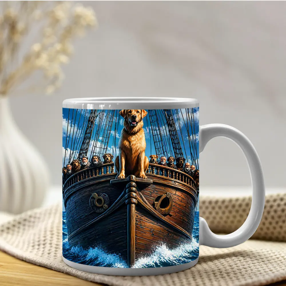 Golden Retriever Captain On Sailing Ship Ocean – Mugs