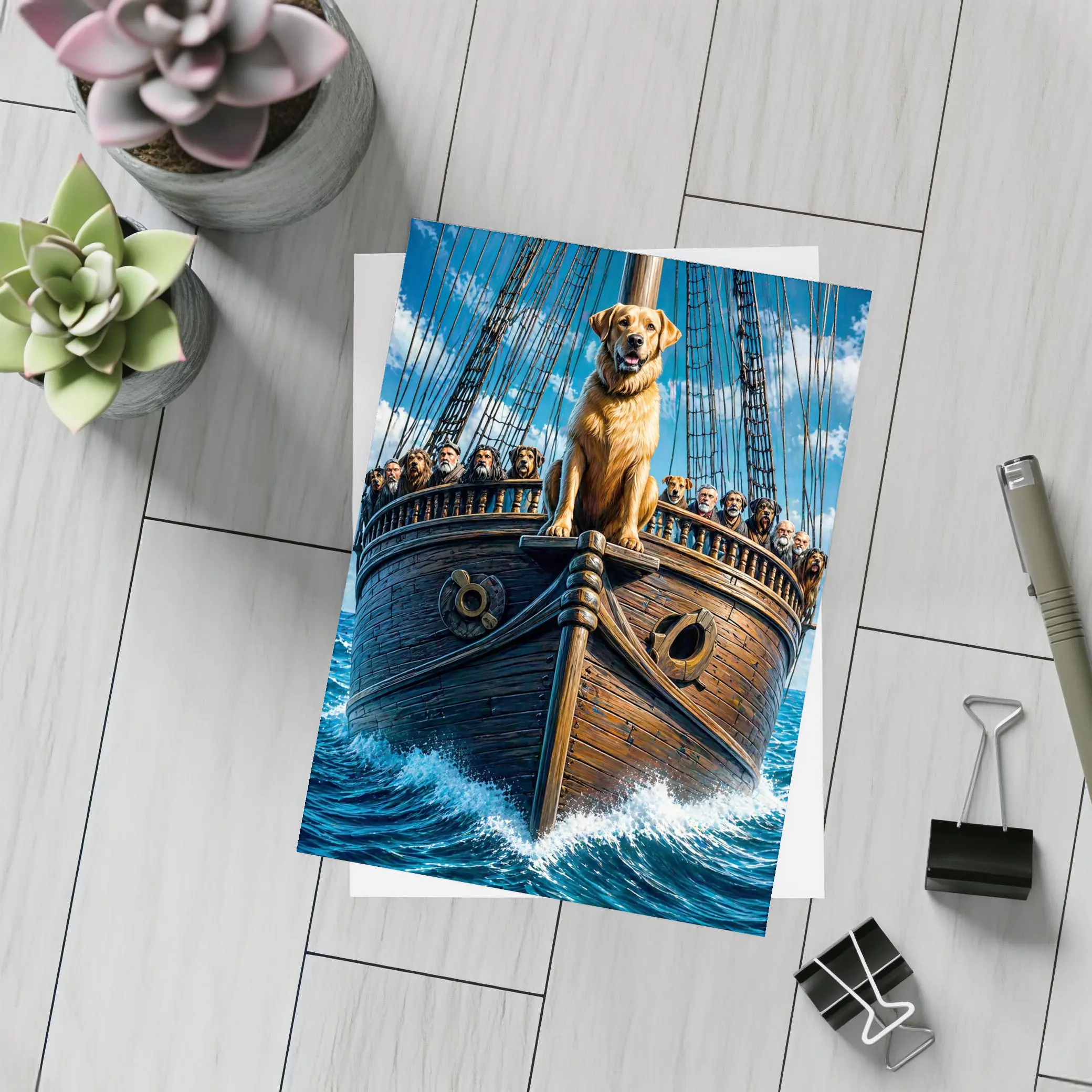 Golden Retriever Captain On Sailing Ship Ocean – Postcards