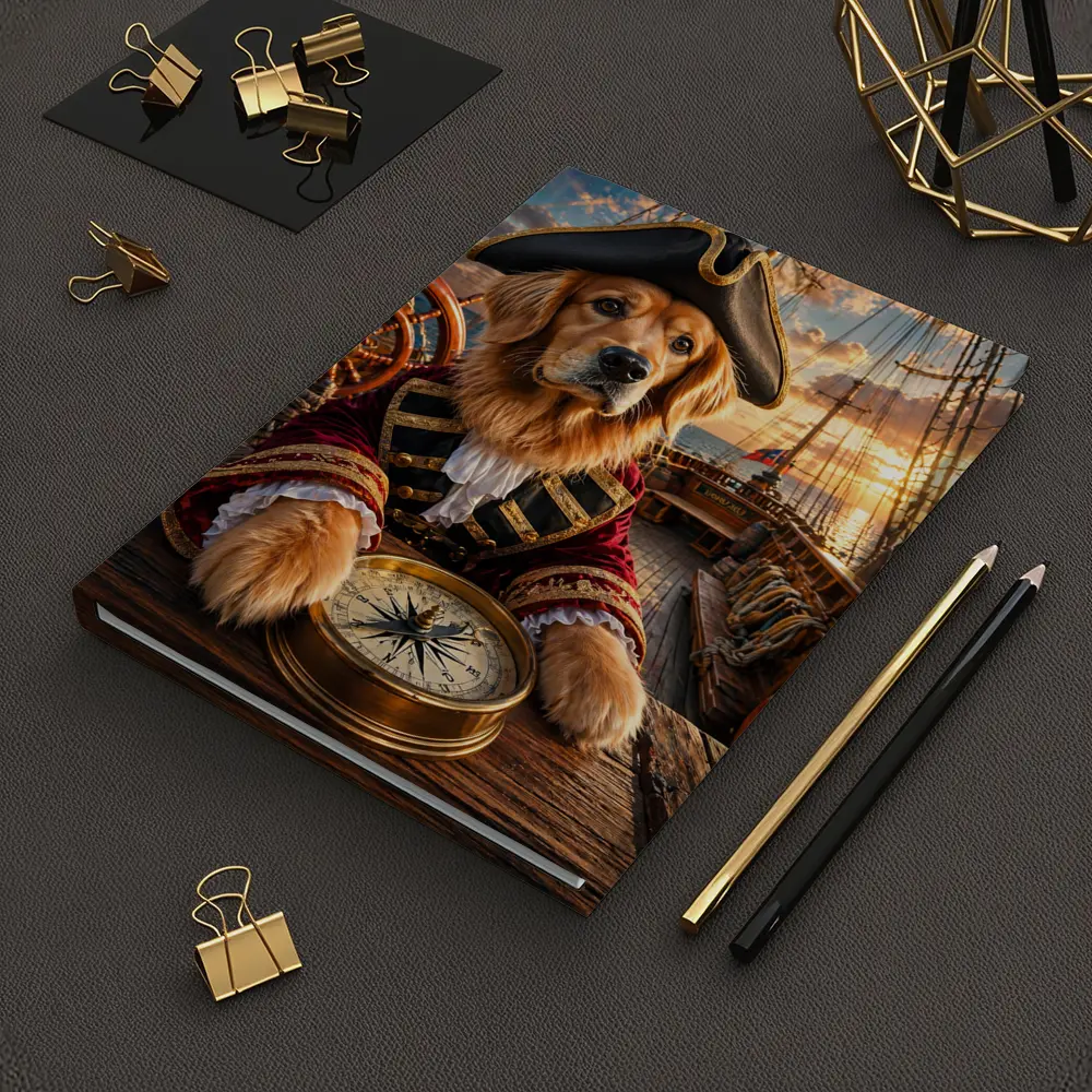 Golden Retriever Pirate Captain On Ship Deck – Notebooks
