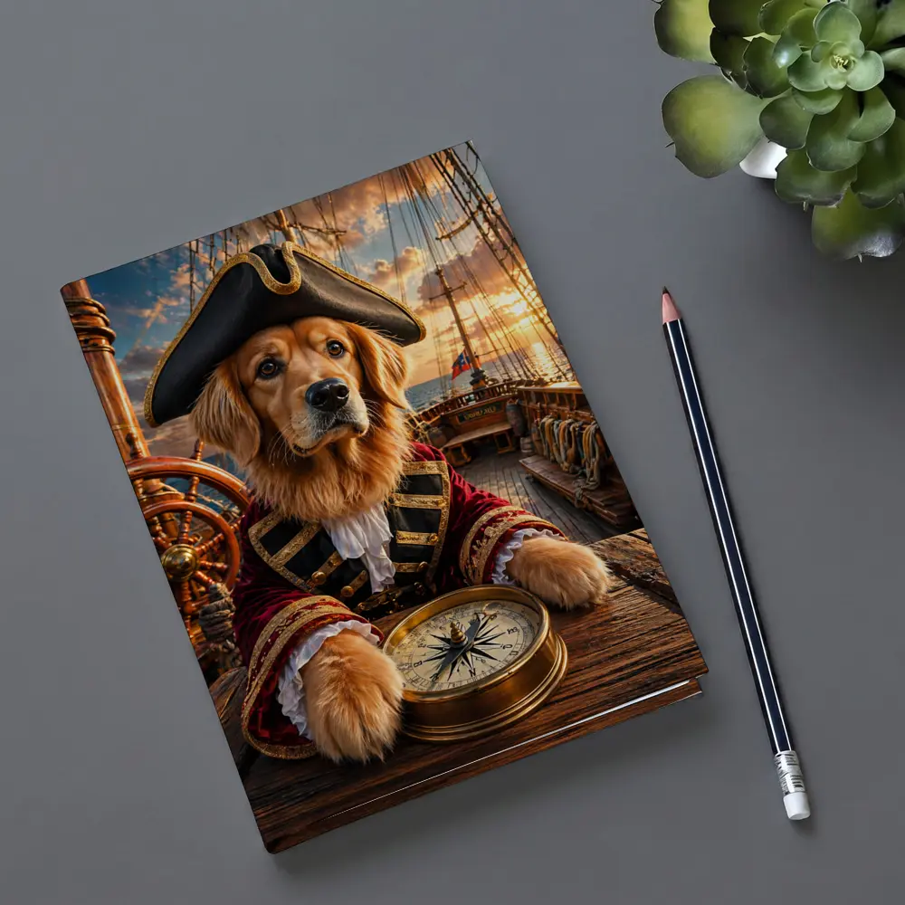 Golden Retriever Pirate Captain On Ship Deck – Notebooks