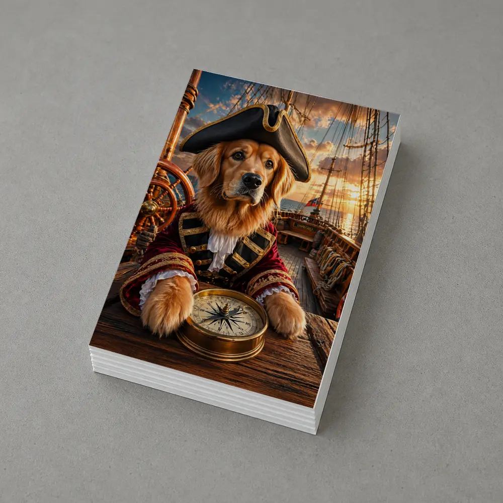 Golden Retriever Pirate Captain On Ship Deck – Postcards