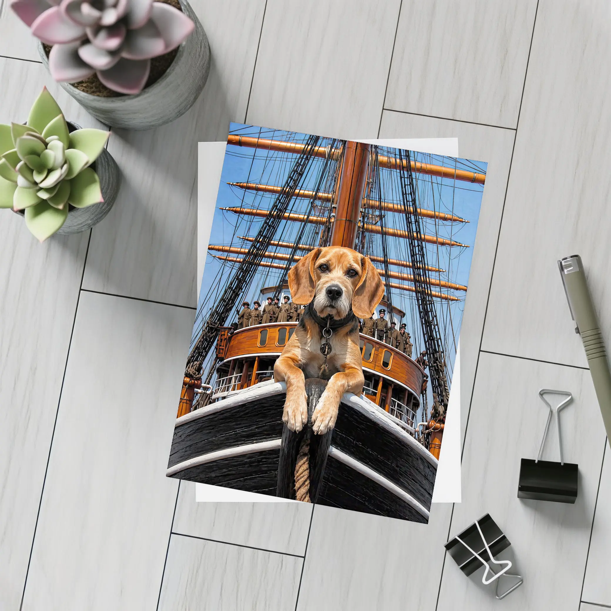 Beagle Dog On Historical Sailing Ship – Postcards
