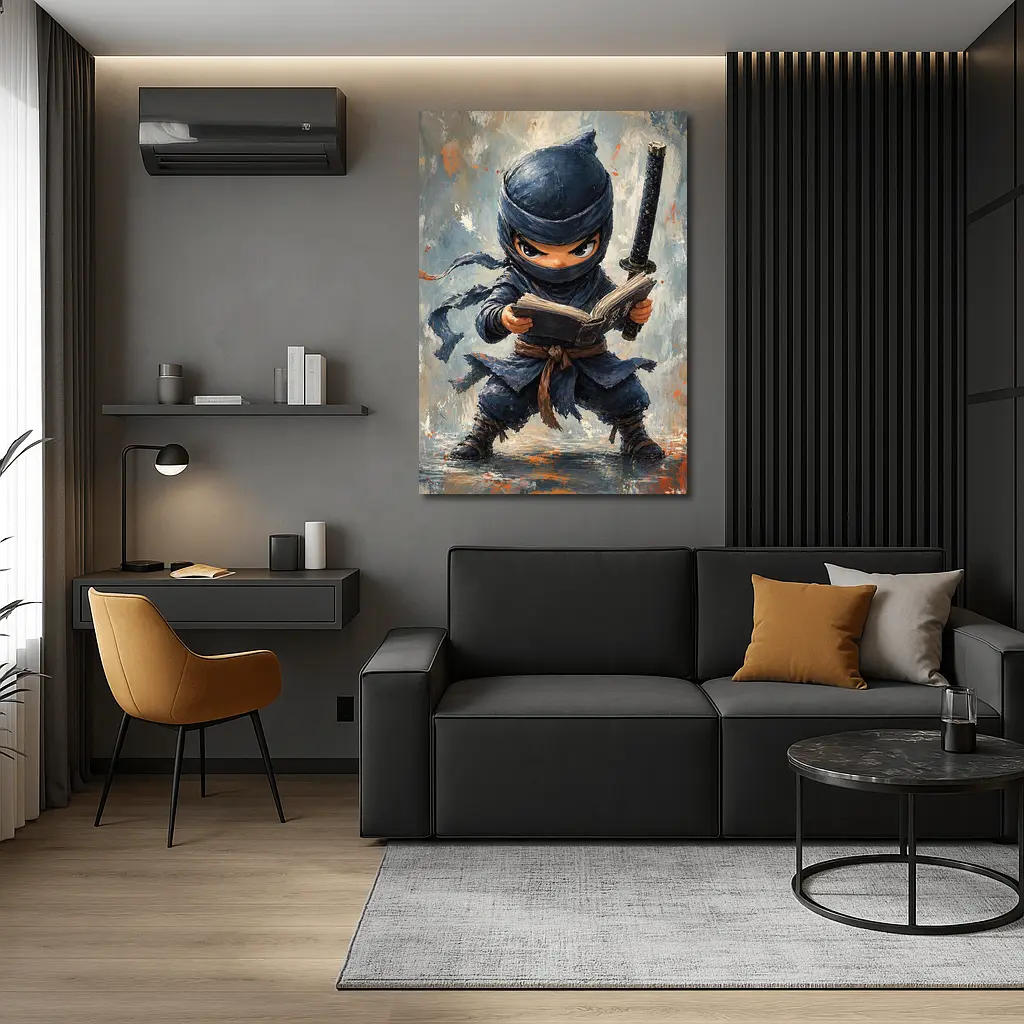 Little Ninja Reading Book With Katana – Wall Art