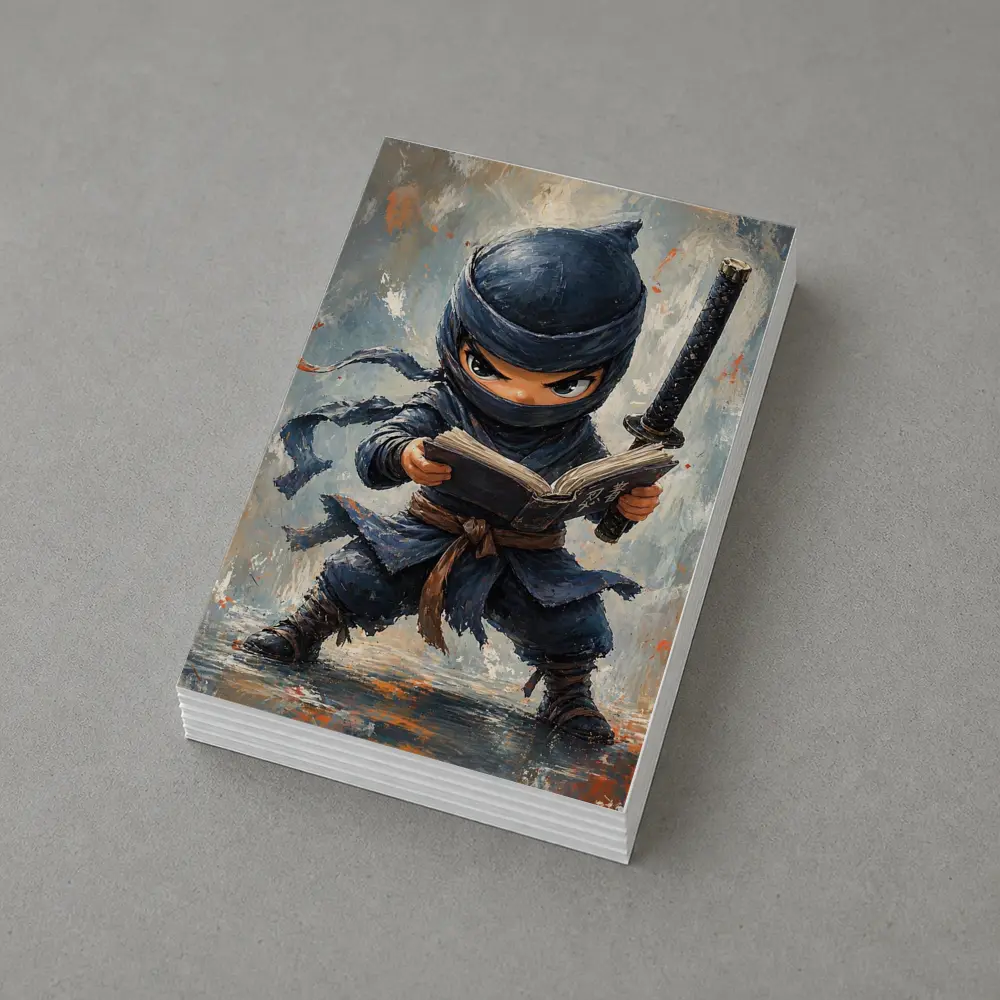Little Ninja Reading Book With Katana – Postcards
