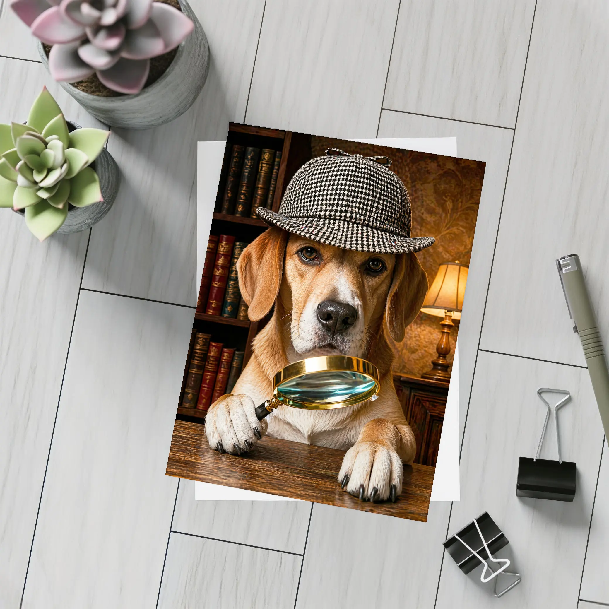 Beagle Detective Dog Library Magnifying Glass – Postcards