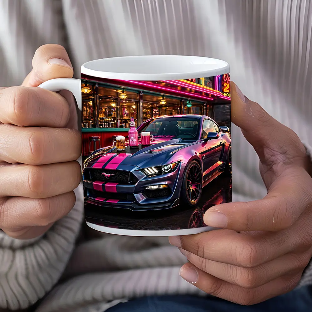 Ford Mustang Shelby Pink Neon Diner Night – Mugs