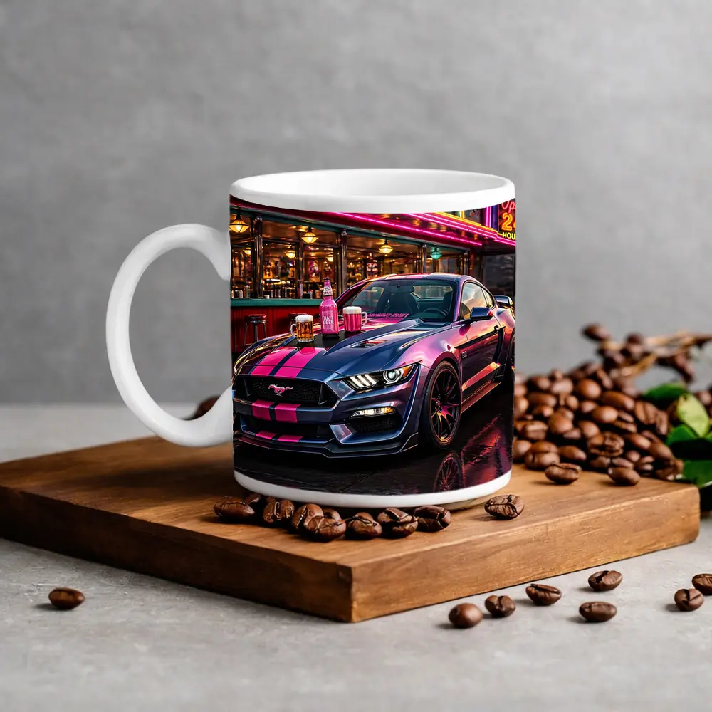 Ford Mustang Shelby Pink Neon Diner Night – Mugs