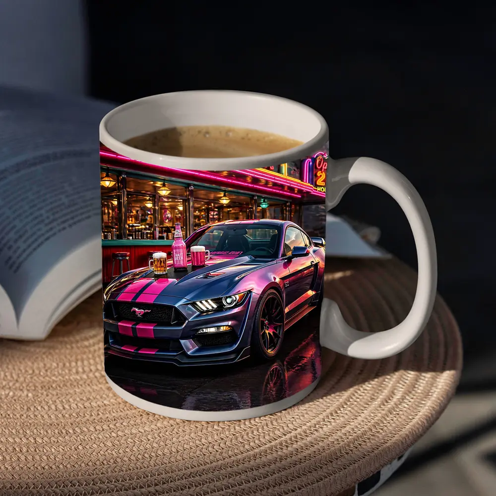 Ford Mustang Shelby Pink Neon Diner Night – Mugs