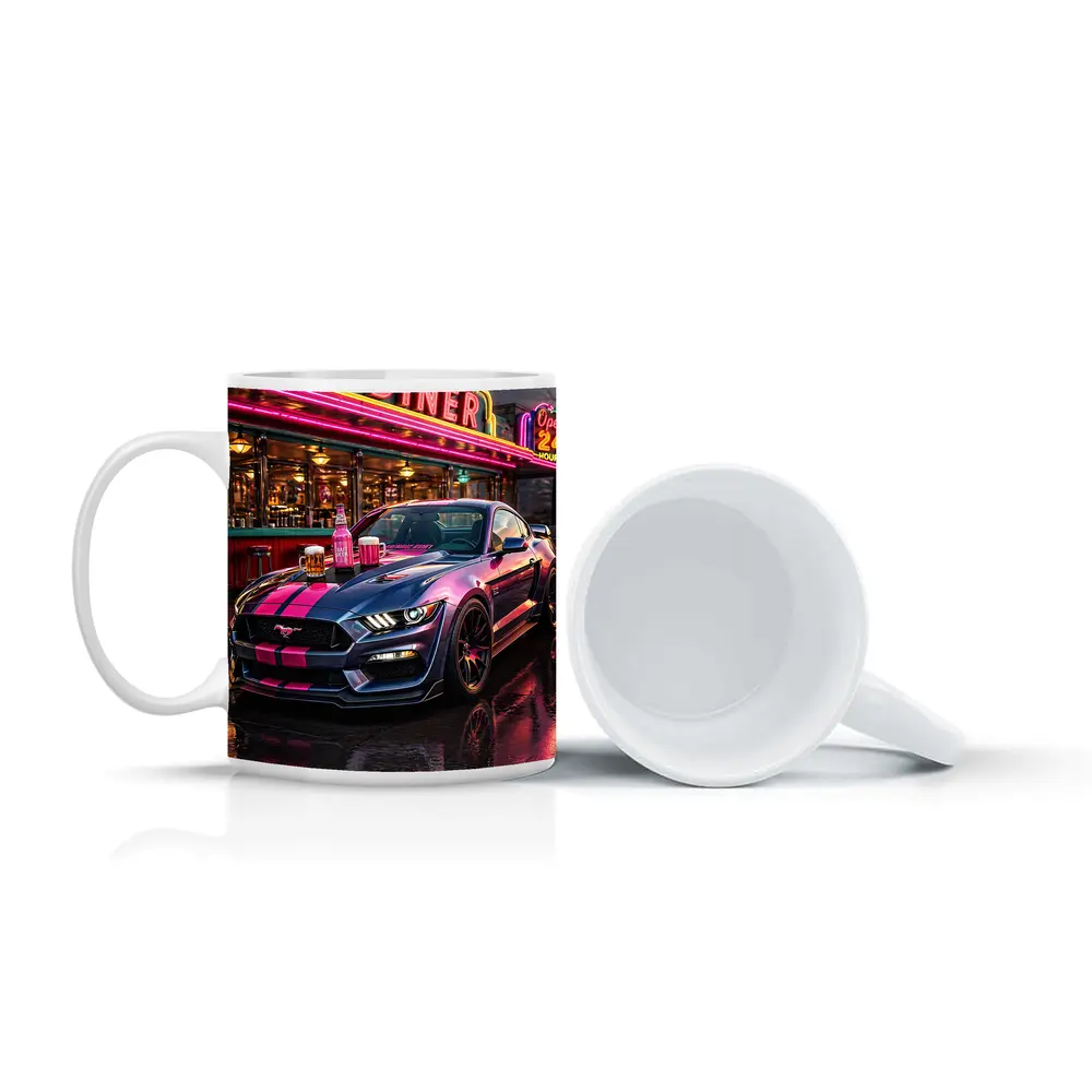 Ford Mustang Shelby Pink Neon Diner Night – Mugs