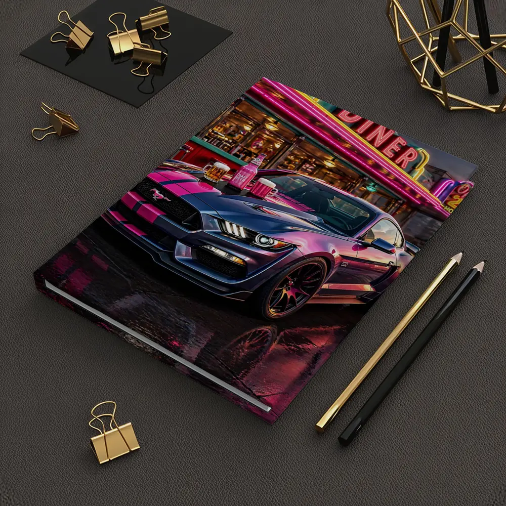 Ford Mustang Shelby Pink Neon Diner Night – Notebooks