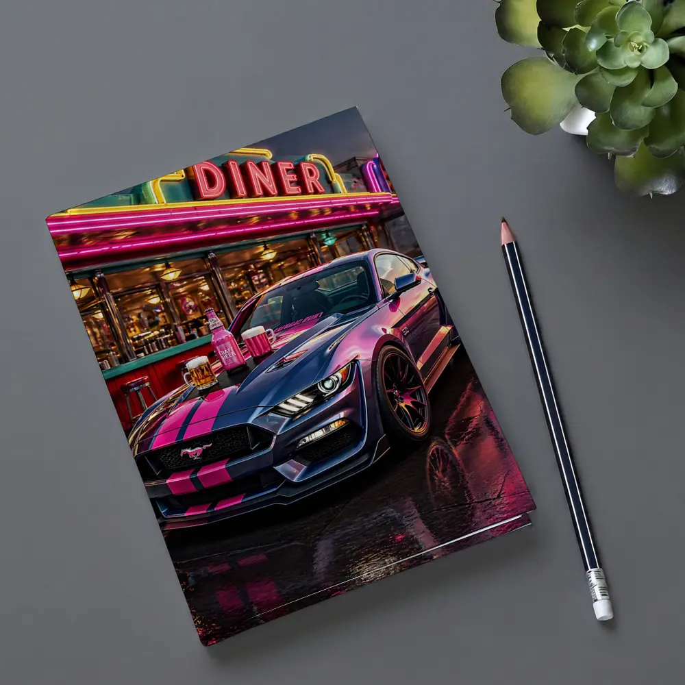 Ford Mustang Shelby Pink Neon Diner Night – Notebooks