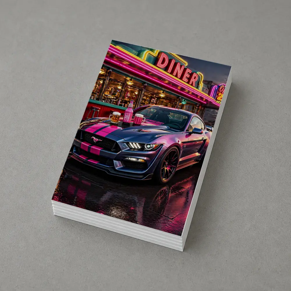 Ford Mustang Shelby Pink Neon Diner Night – Postcards