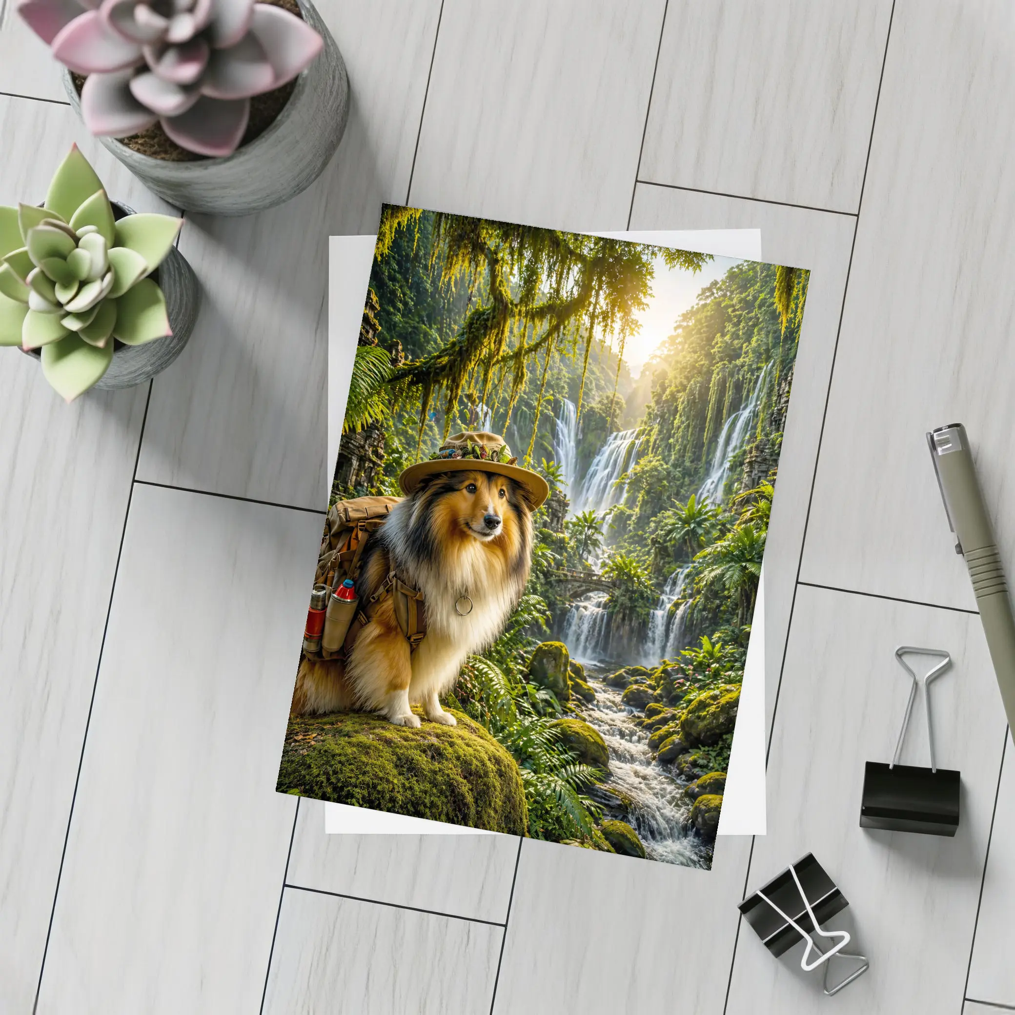 Collie Explorer Dog Jungle Waterfall Adventure – Postcards