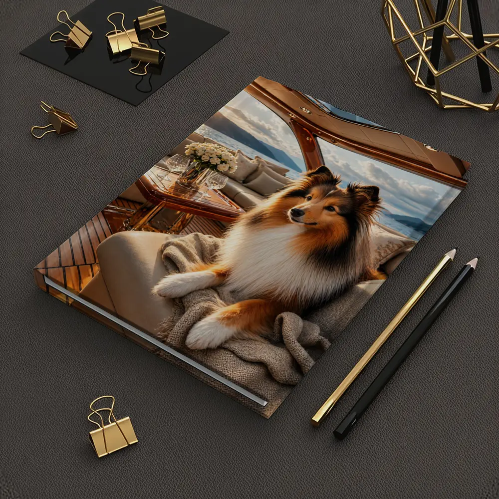 Shetland Sheepdog Relaxing on Luxury Yacht Interior – Notebooks
