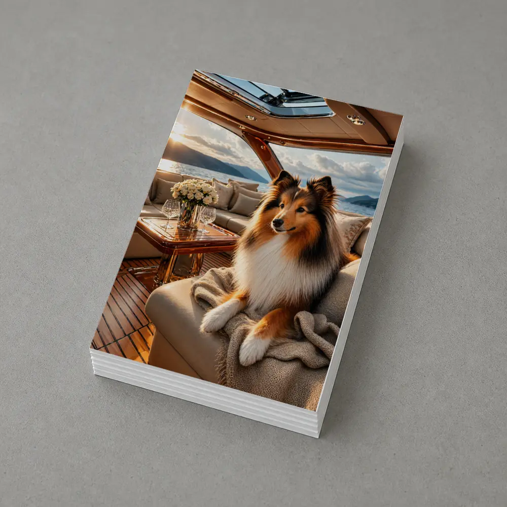 Shetland Sheepdog Relaxing on Luxury Yacht Interior – Postcards