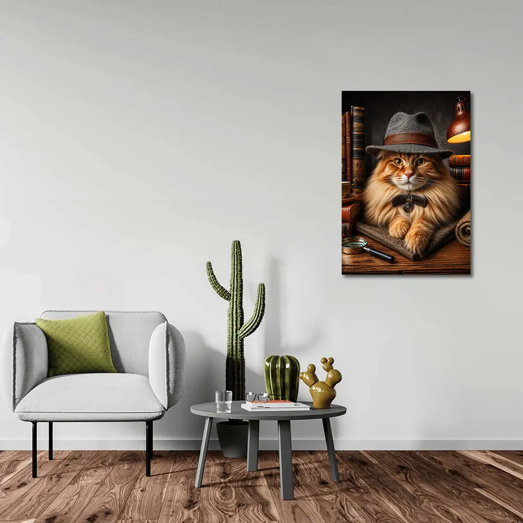 Detective Maine Coon Cat Library Books – Wall Art