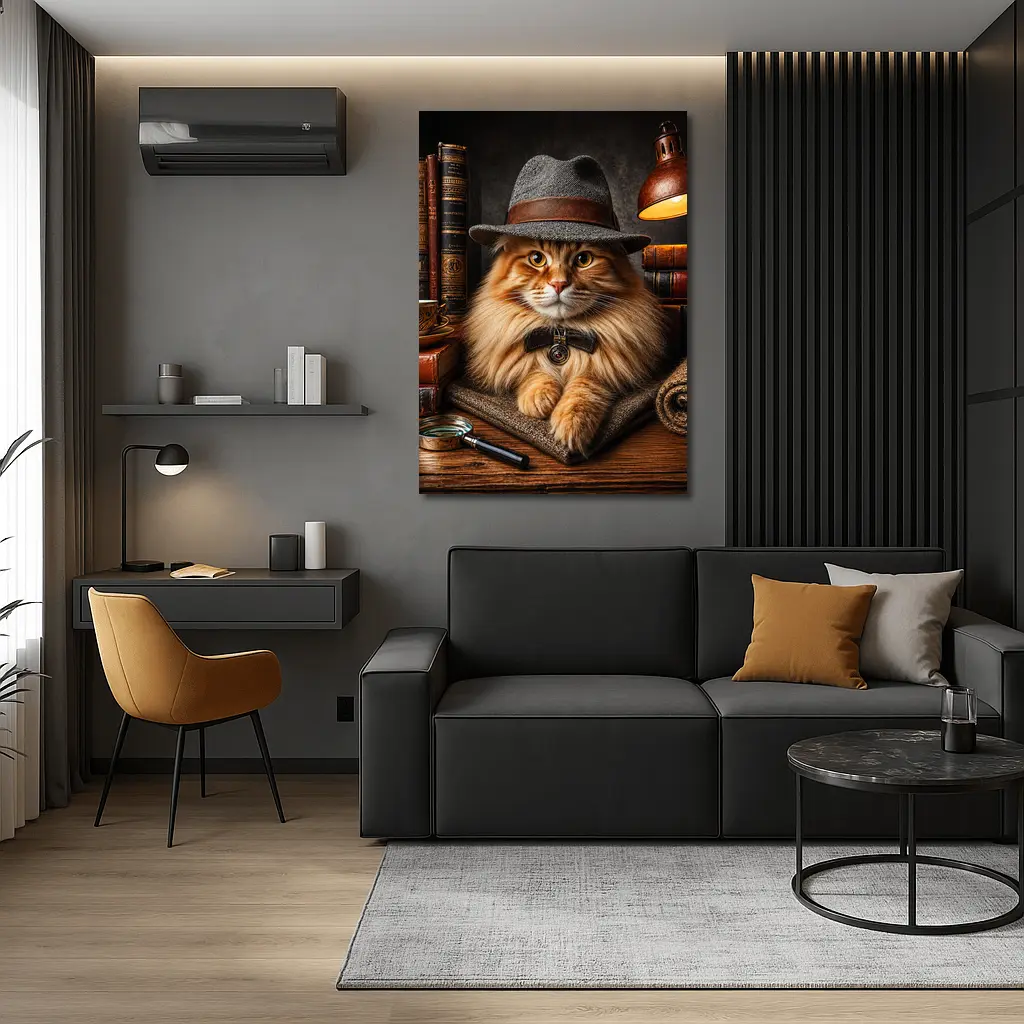 Detective Maine Coon Cat Library Books – Wall Art