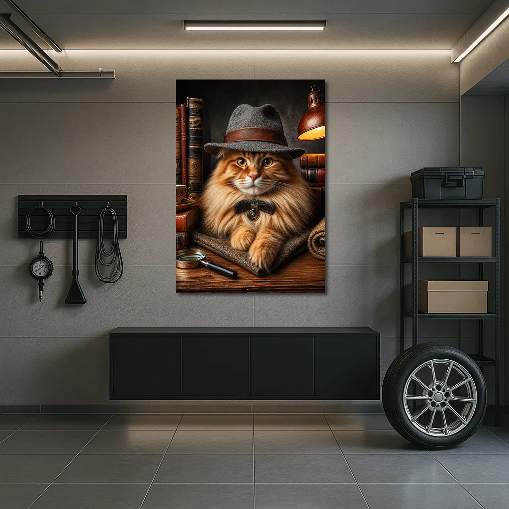 Detective Maine Coon Cat Library Books – Wall Art