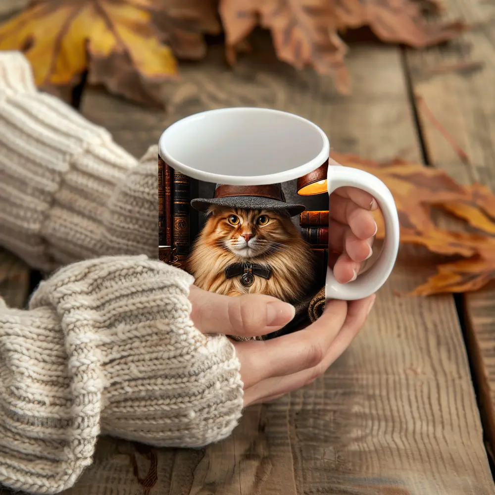Detective Maine Coon Cat Library Books – Mugs
