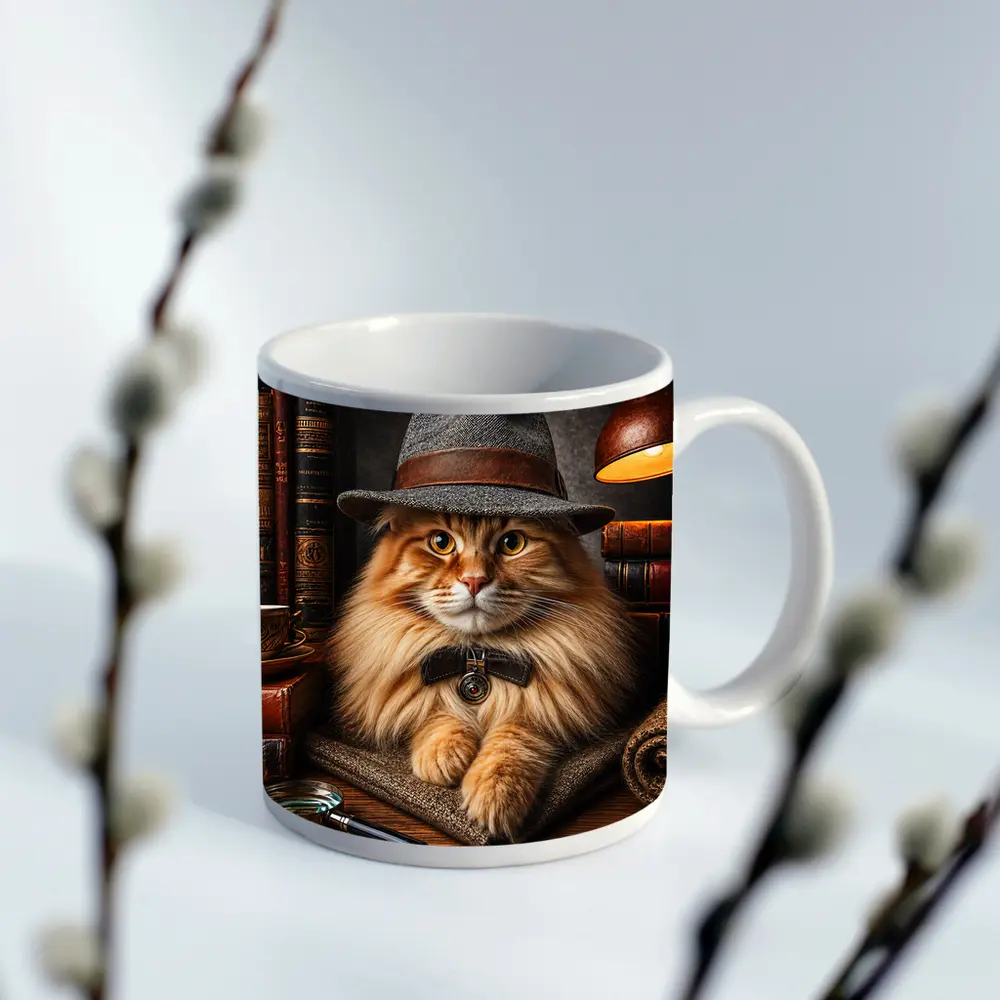 Detective Maine Coon Cat Library Books – Mugs