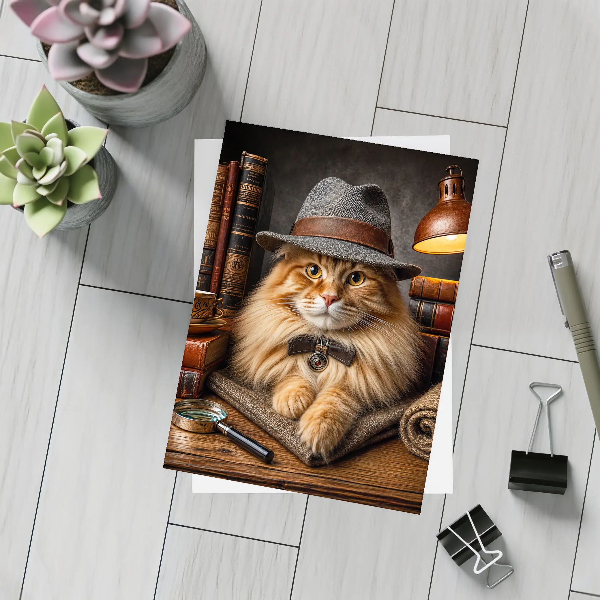 Detective Maine Coon Cat Library Books – Postcards