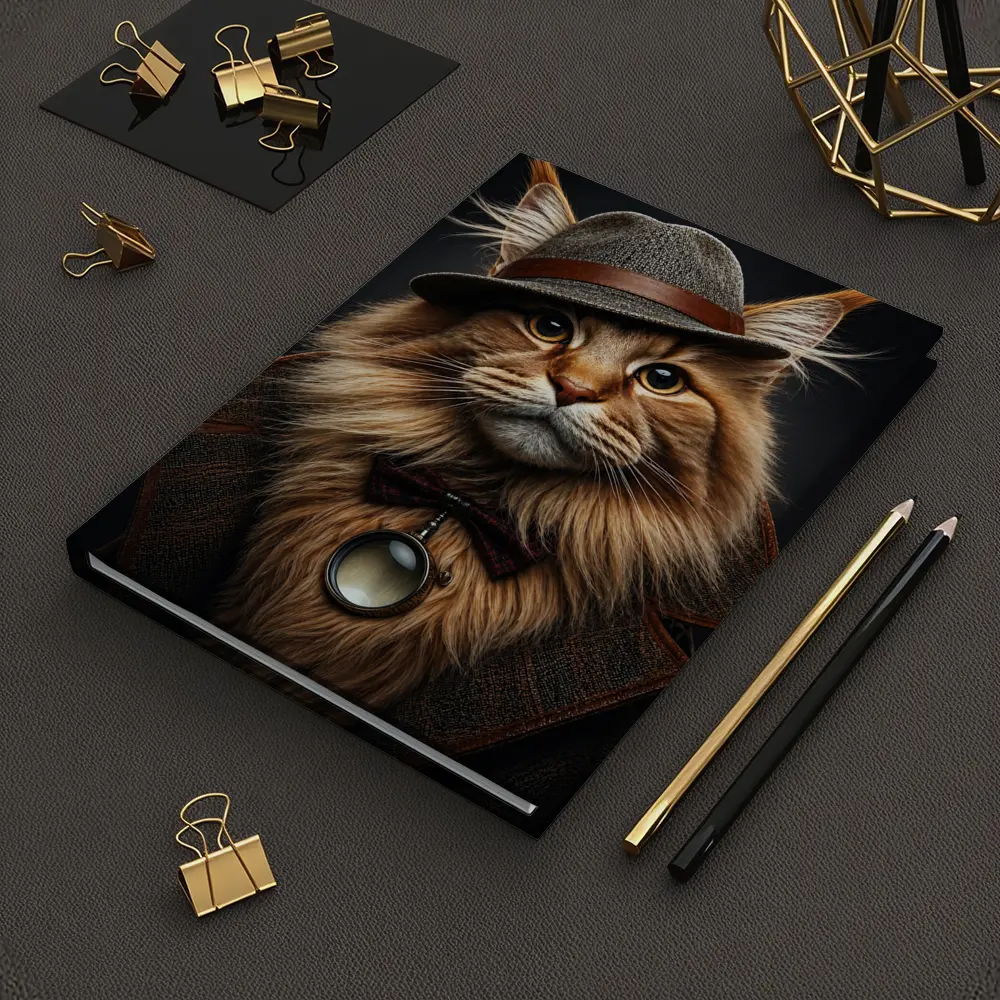 Detective Maine Coon Cat Dark Background Portrait – Notebooks