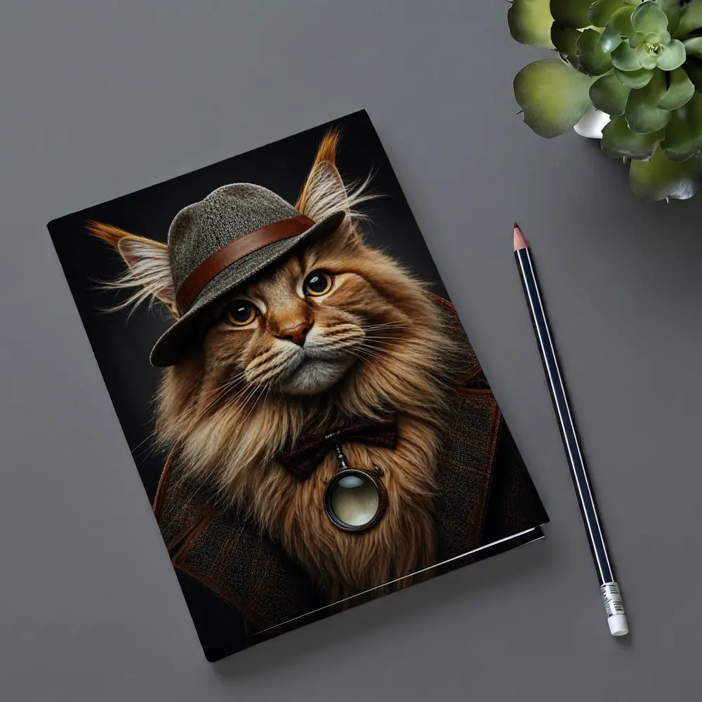 Detective Maine Coon Cat Dark Background Portrait – Notebooks