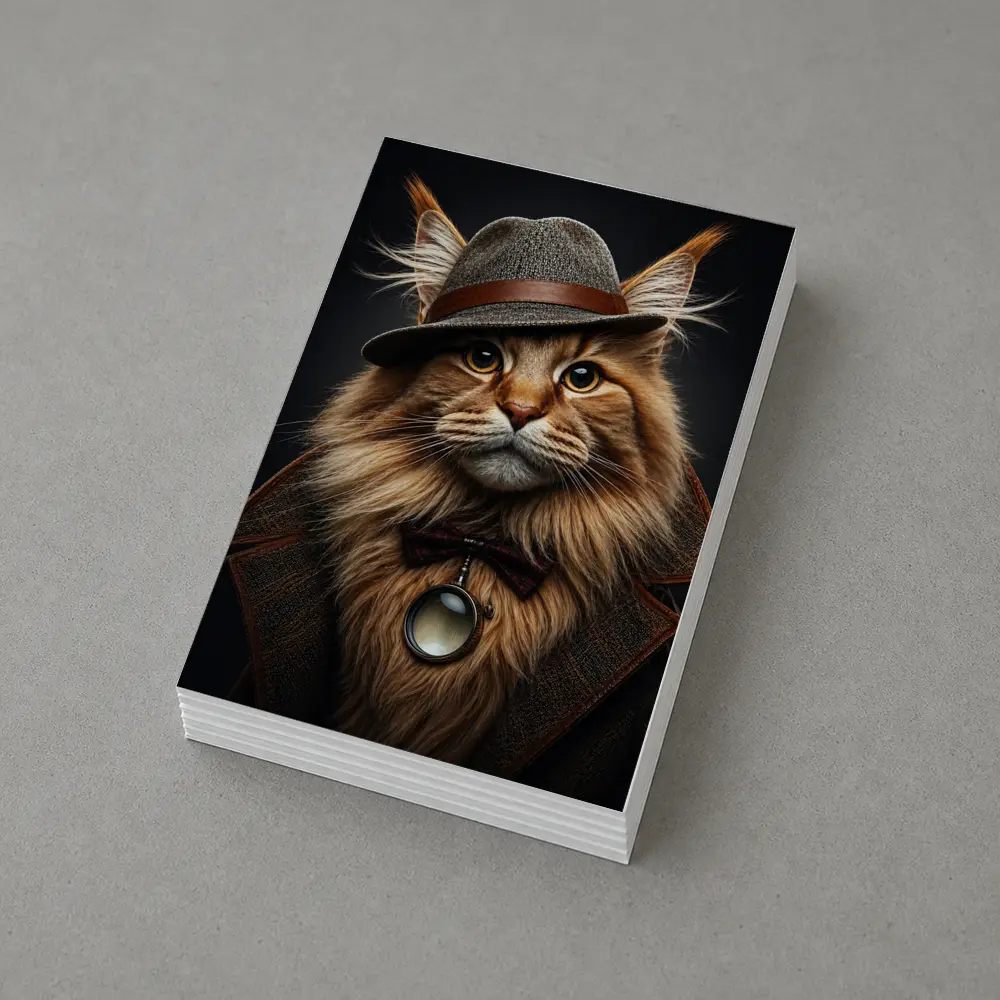 Detective Maine Coon Cat Dark Background Portrait – Postcards