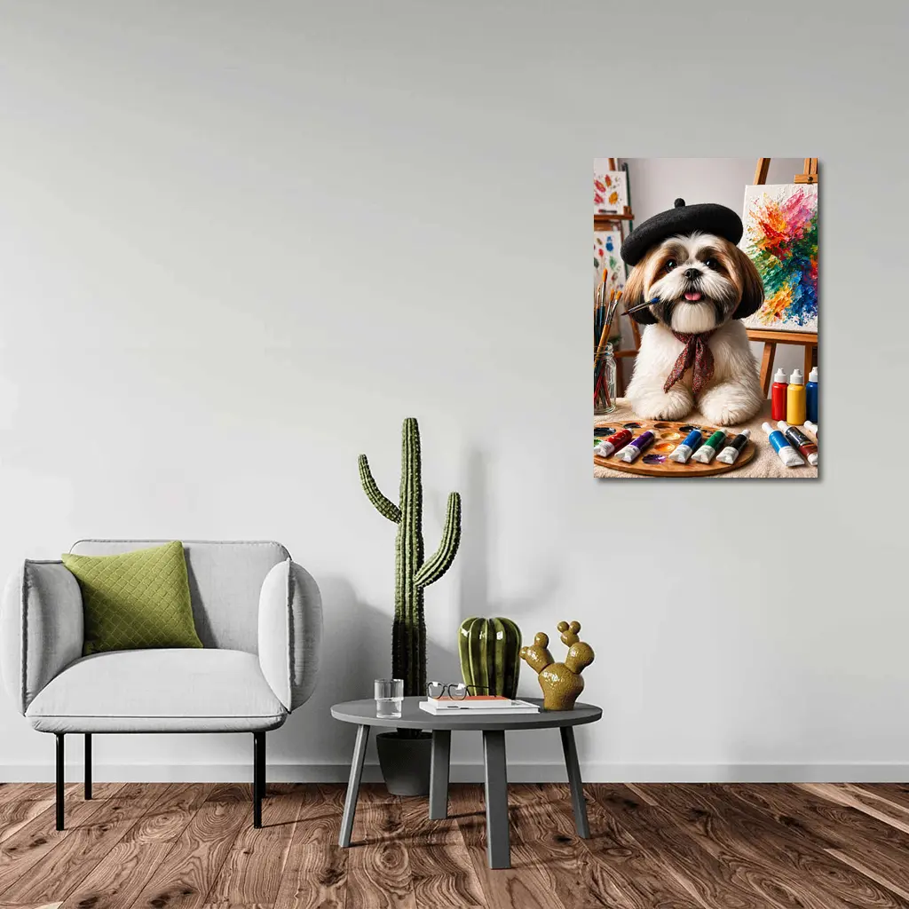 Shih Tzu Artist Painting Colorful Canvas Studio – Wall Art