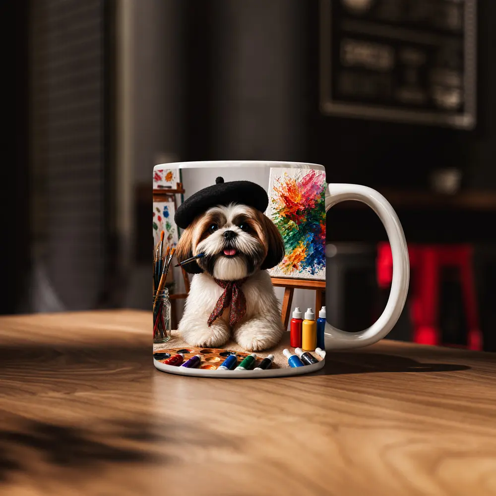 Shih Tzu Artist Painting Colorful Canvas Studio – Mugs