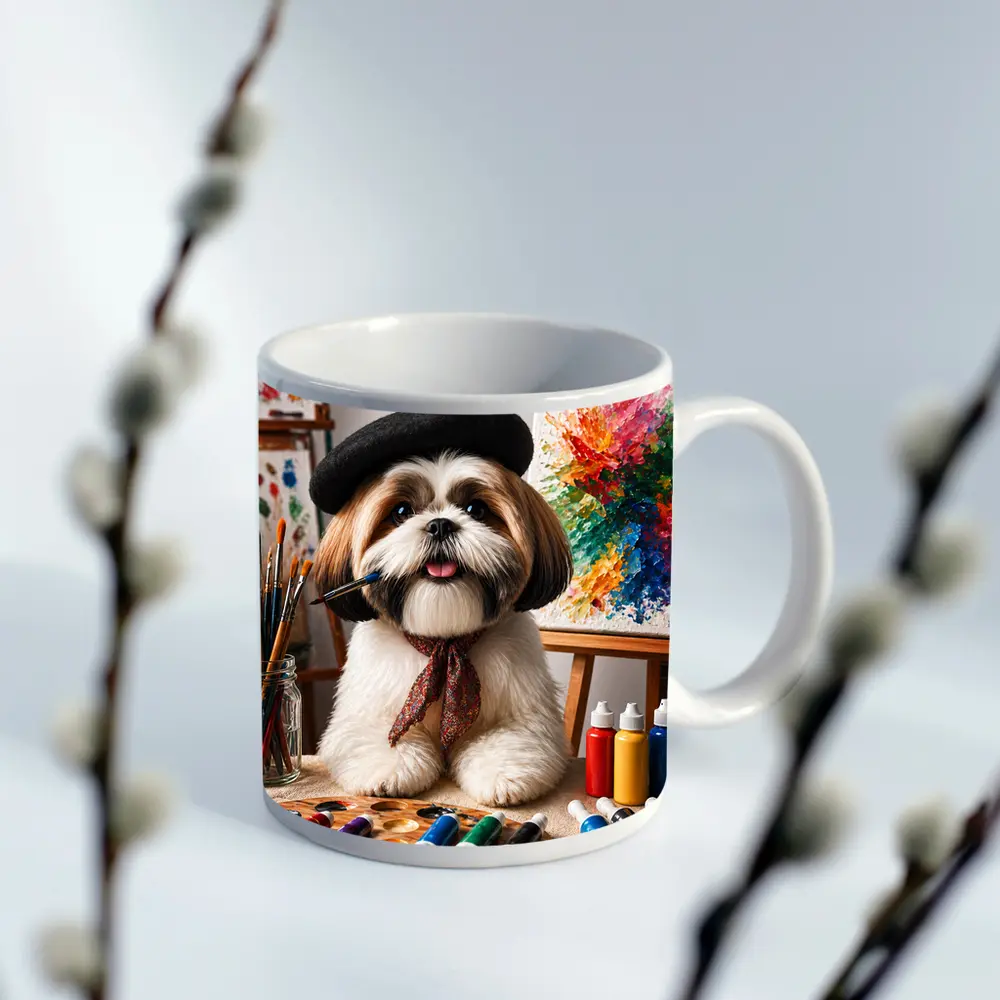 Shih Tzu Artist Painting Colorful Canvas Studio – Mugs