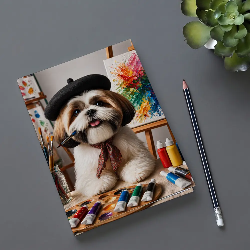 Shih Tzu Artist Painting Colorful Canvas Studio – Notebooks