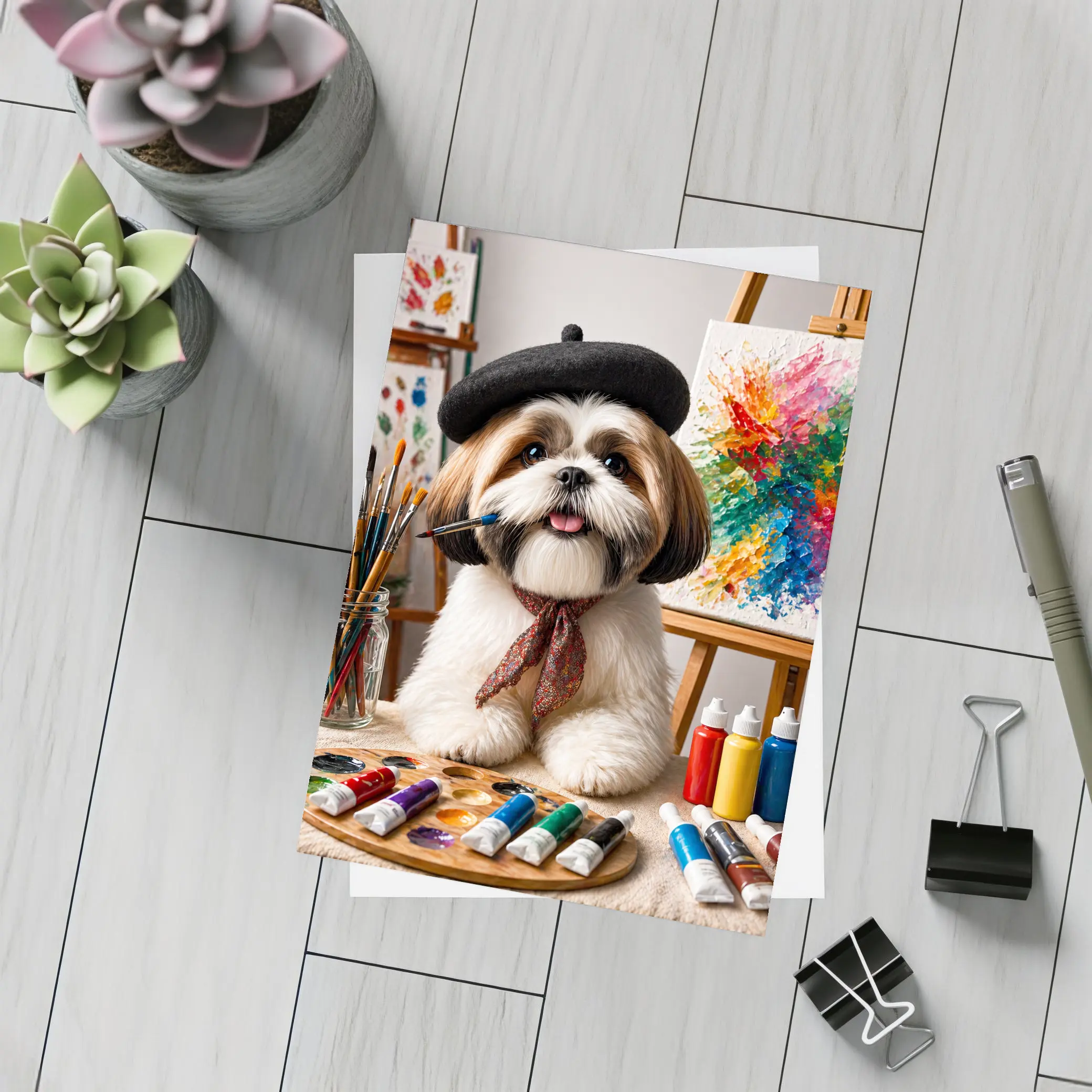 Shih Tzu Artist Painting Colorful Canvas Studio – Postcards