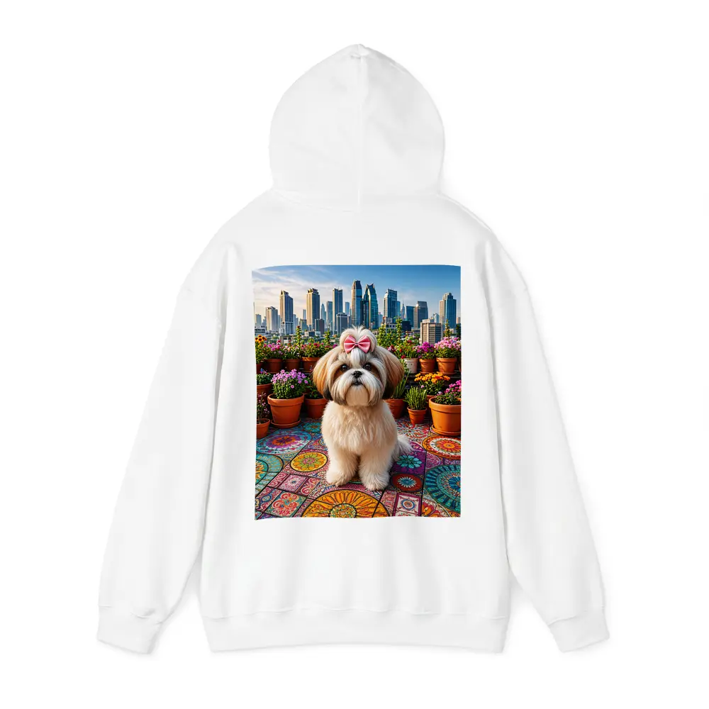 Shih Tzu Dog Rooftop City Skyline Flowers – Hoodies