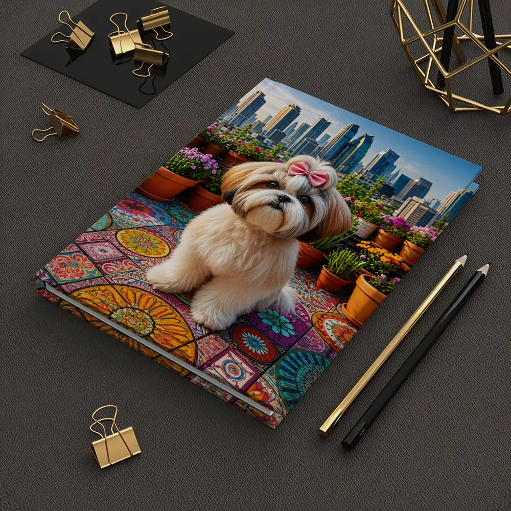 Shih Tzu Dog Rooftop City Skyline Flowers – Notebooks