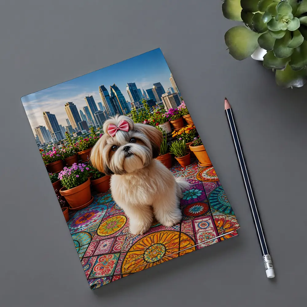 Shih Tzu Dog Rooftop City Skyline Flowers – Notebooks