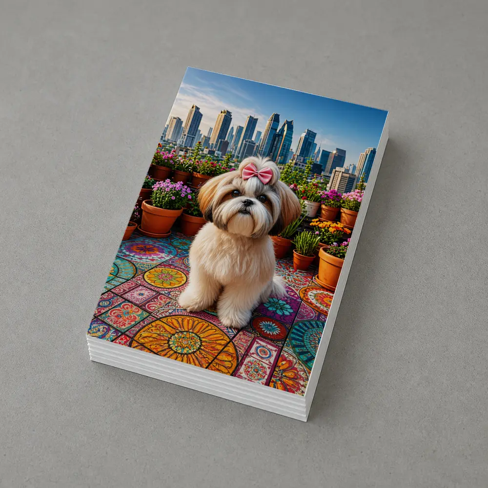 Shih Tzu Dog Rooftop City Skyline Flowers – Postcards