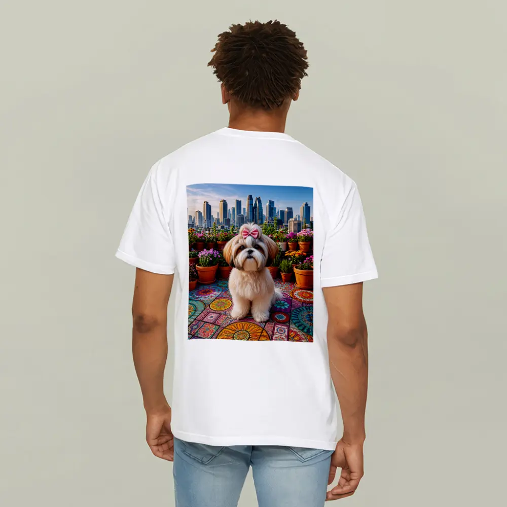 Shih Tzu Dog Rooftop City Skyline Flowers – T-Shirts