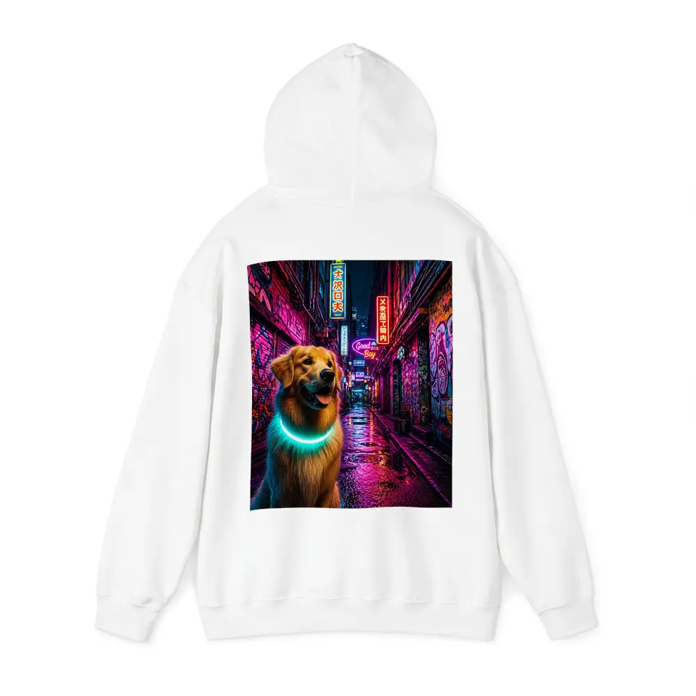 Golden Retriever Glowing Collar Neon City Alley – Hoodies