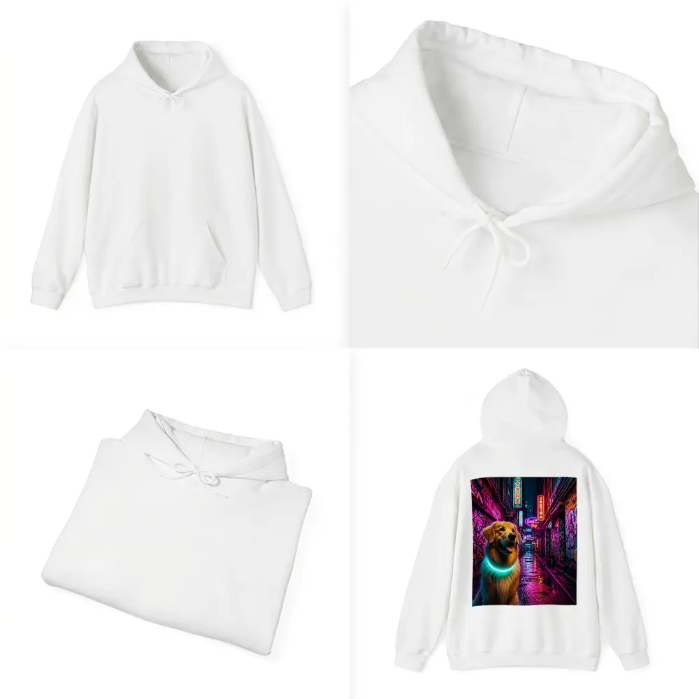 Golden Retriever Glowing Collar Neon City Alley – Hoodies