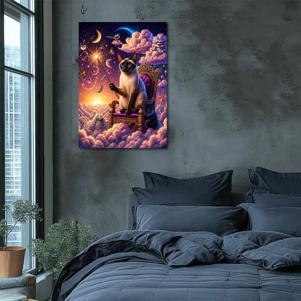 Siamese Cat Wizard Cloud Throne Fantasy – Wall Art