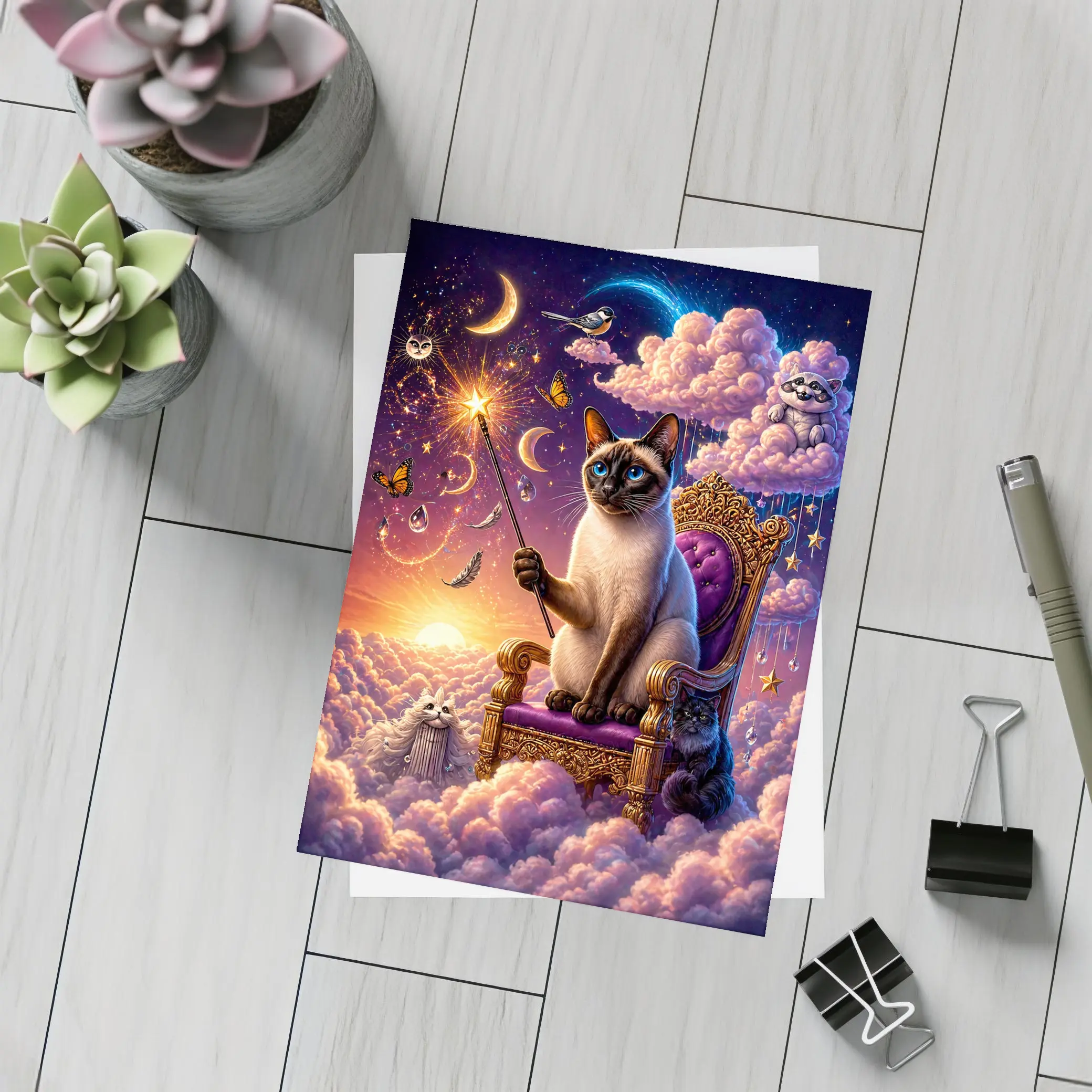 Siamese Cat Wizard Cloud Throne Fantasy – Postcards