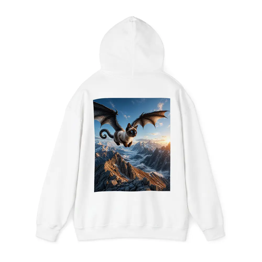 Siamese Cat Dragon Wings Flying Over Mountains – Hoodies