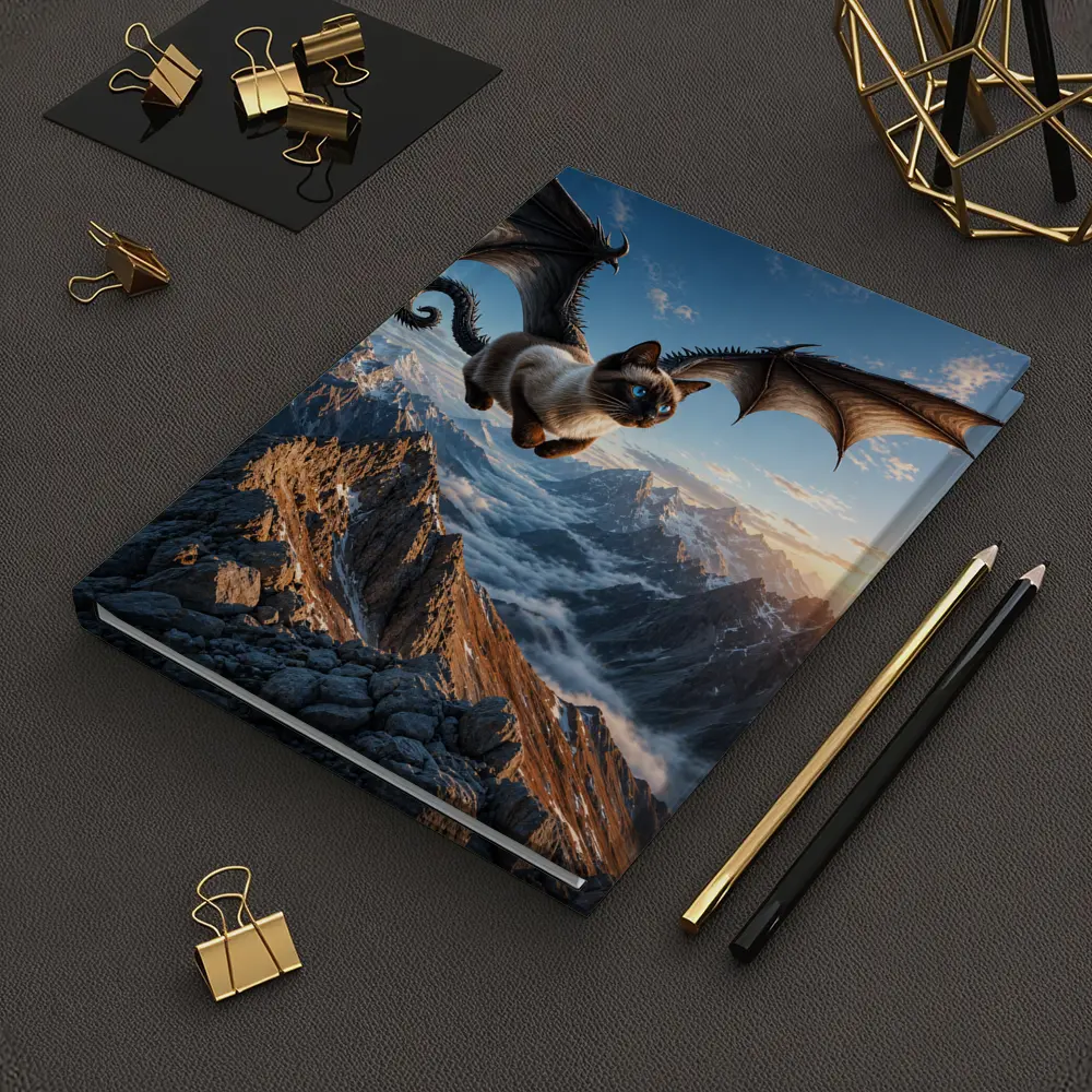 Siamese Cat Dragon Wings Flying Over Mountains – Notebooks