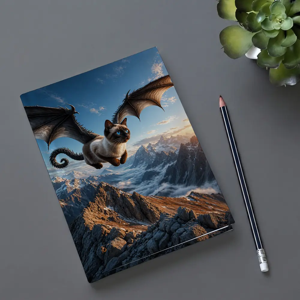 Siamese Cat Dragon Wings Flying Over Mountains – Notebooks