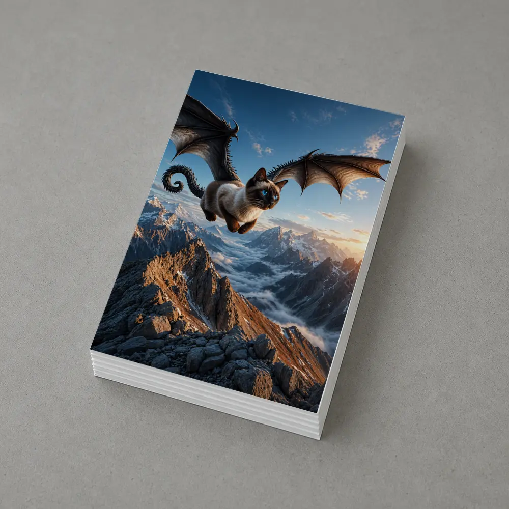 Siamese Cat Dragon Wings Flying Over Mountains – Postcards
