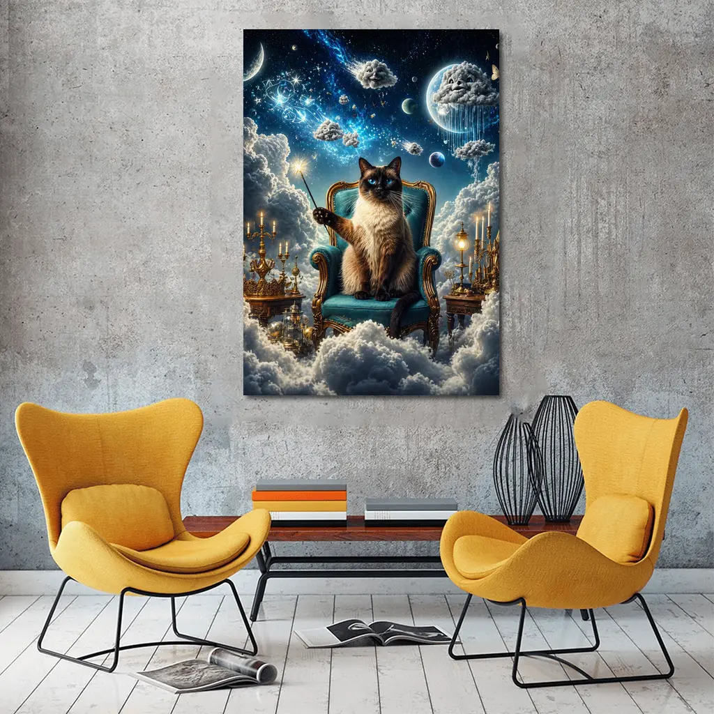 Siamese Cat Wizard Throne Fantasy Sky – Wall Art
