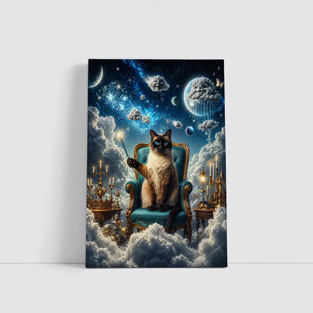 Siamese Cat Wizard Throne Fantasy Sky – Wall Art